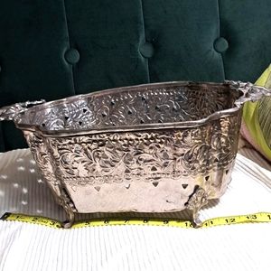 Metal Tray Bowl Made in India Silver Color Fine details Handmade